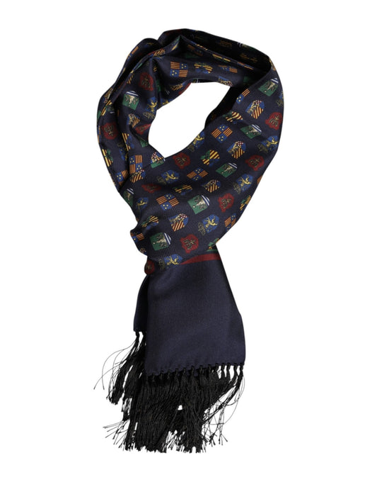 Dolce & Gabbana Blue Silk Printed Fringes Foulard Scarf – par Dolce & Gabbana | Disponible sur Sandy Store ByNet