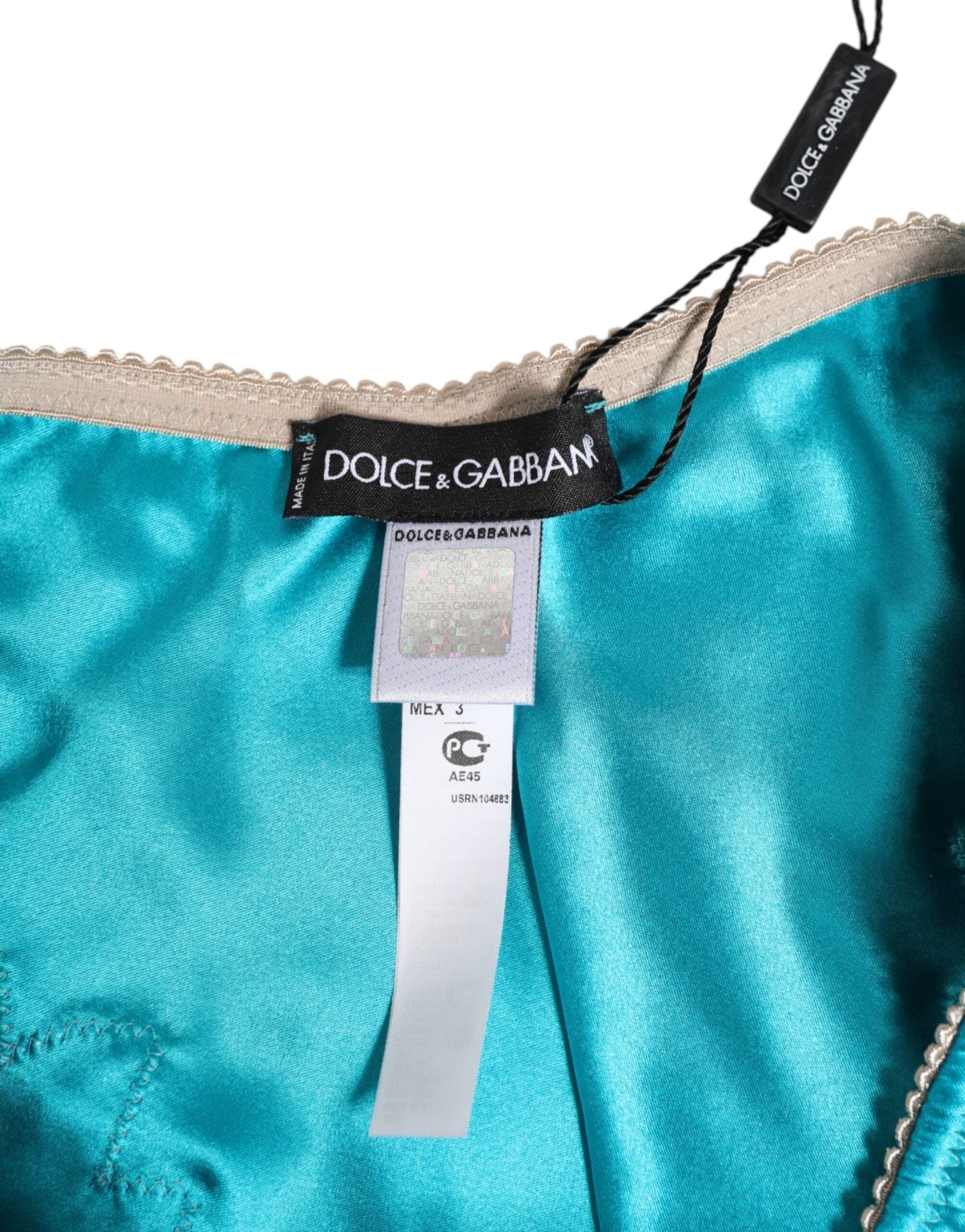 Dolce & Gabbana Blue Silk Satin Floral Lace Trim New Slip Underwear – IT3 | M par Dolce & Gabbana | Disponible sur Sandy Store ByNet