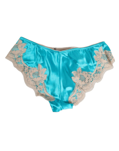 Dolce & Gabbana Blue Silk Satin Floral Lace Trim New Slip Underwear – IT3 | M par Dolce & Gabbana | Disponible sur Sandy Store ByNet