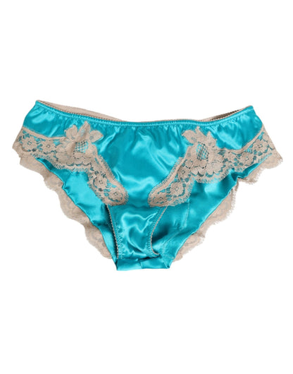 Dolce & Gabbana Blue Silk Satin Floral Lace Trim New Slip Underwear – IT3 | M par Dolce & Gabbana | Disponible sur Sandy Store ByNet