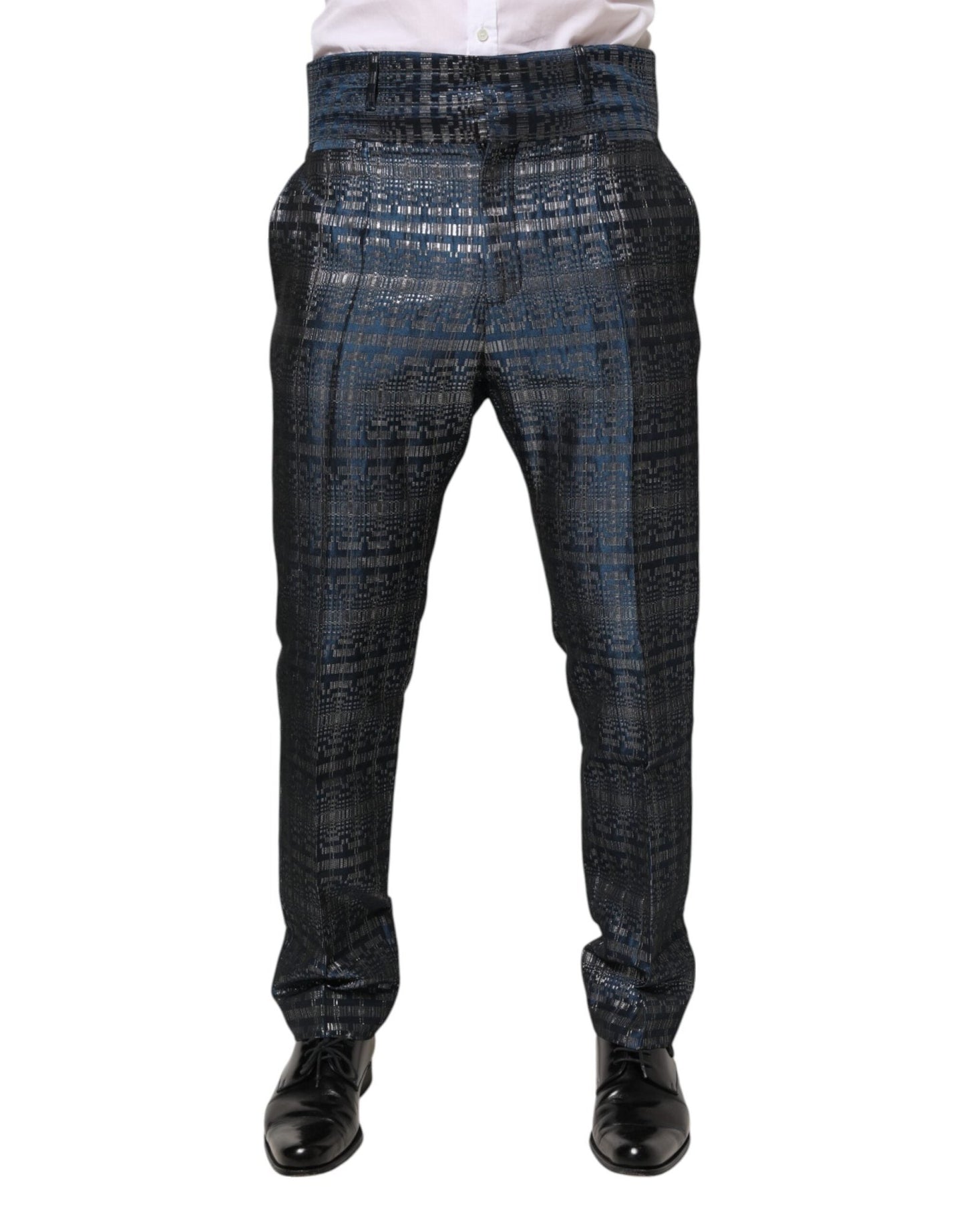 Dolce & Gabbana Blue Silver Shiny Silk Skinny Men Trouser Pants – IT48 | M par Dolce & Gabbana | Disponible sur Sandy Store ByNet