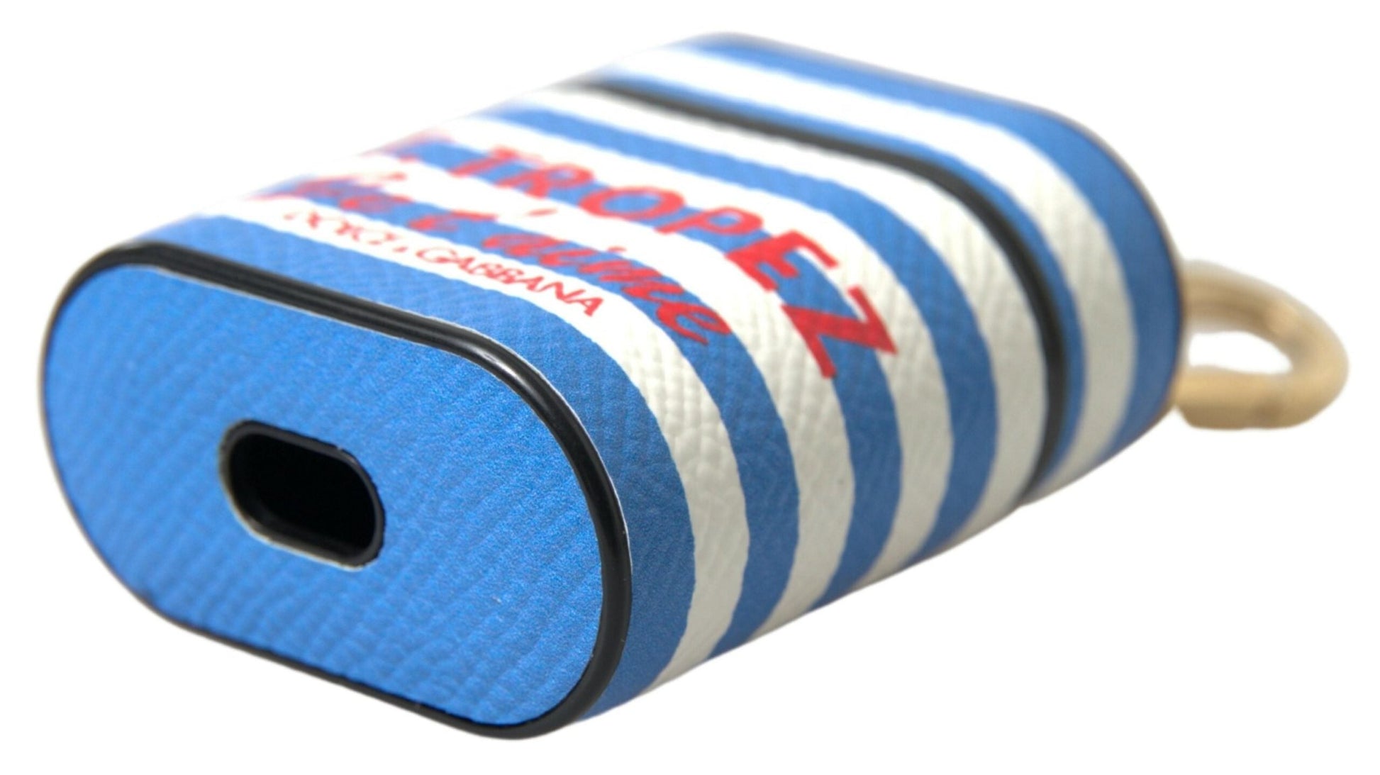 Dolce & Gabbana Blue Stripe Dauphine Leather Logo Print Airpod Case – par Dolce & Gabbana | Disponible sur Sandy Store ByNet