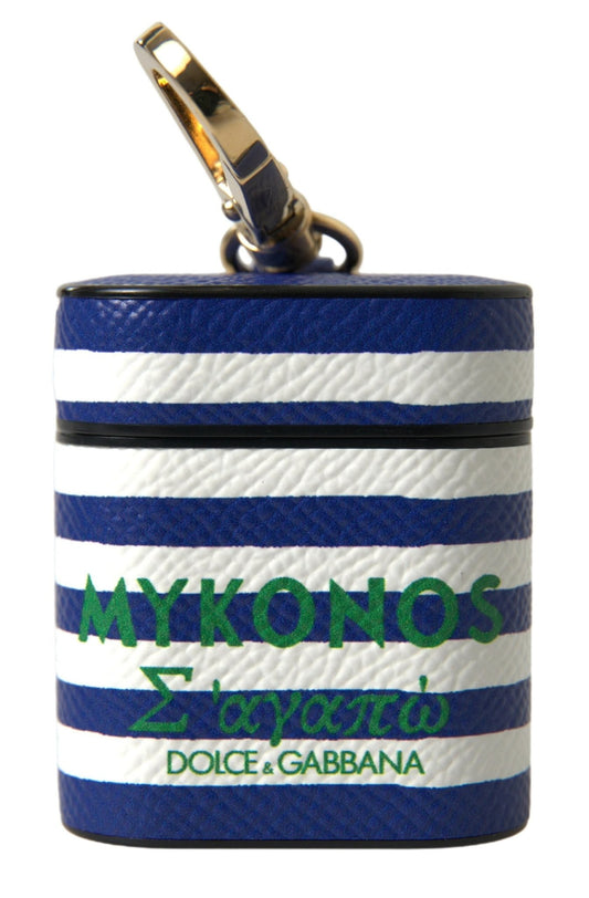 Dolce & Gabbana Blue Stripe Dauphine Leather Logo Print Strap Airpod Case – par Dolce & Gabbana | Disponible sur Sandy Store ByNet