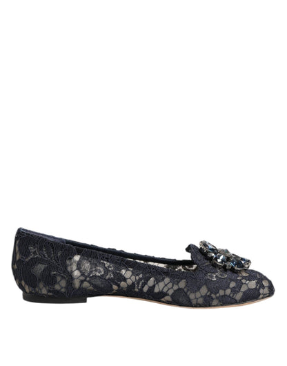 Dolce & Gabbana Blue Taormina Lace Crystals Flats Shoes – EU34/US4 par Dolce & Gabbana | Disponible sur Sandy Store ByNet