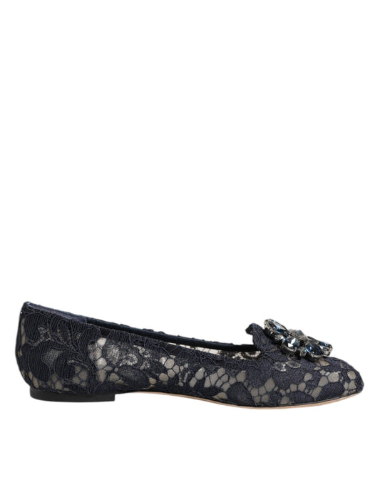 Dolce & Gabbana Blue Taormina Lace Crystals Flats Shoes – EU36.5/US6 par Dolce & Gabbana | Disponible sur Sandy Store ByNet