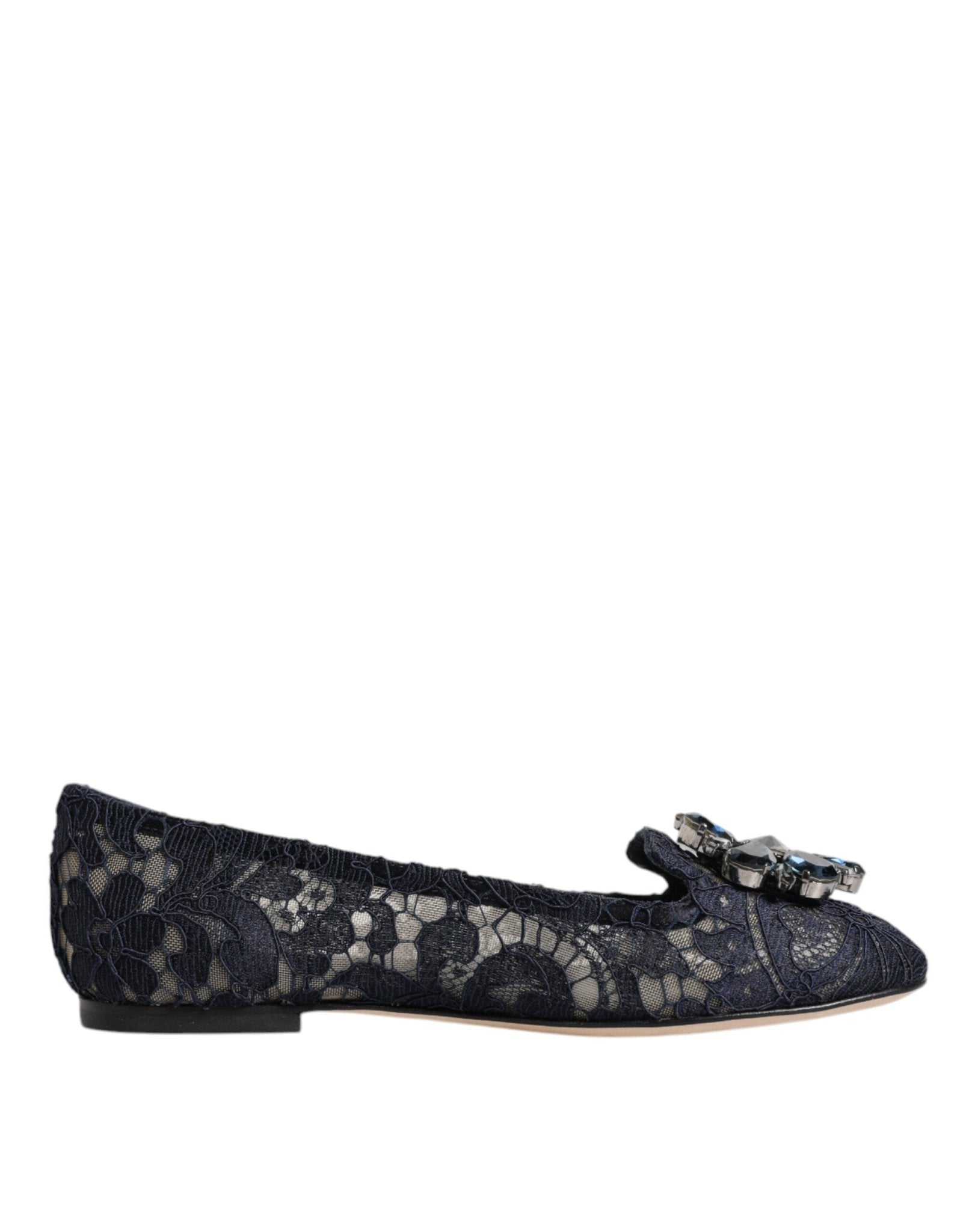 Dolce & Gabbana Blue Taormina Lace Crystals Flats Shoes - Sandy Store ByNet