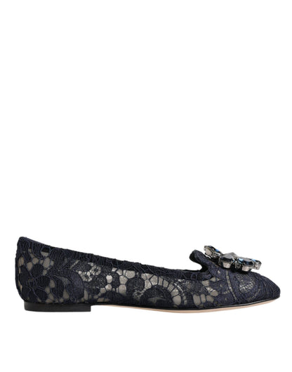 Dolce & Gabbana Blue Taormina Lace Crystals Flats Shoes - Sandy Store ByNet