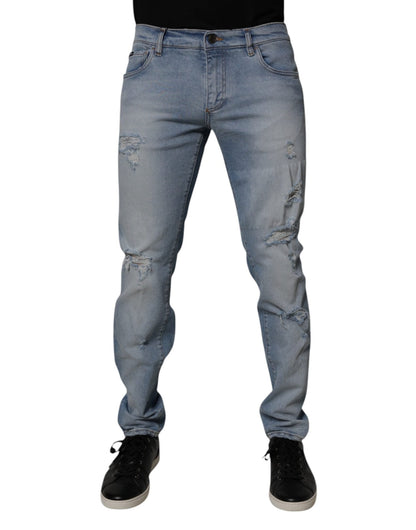 Dolce & Gabbana Blue Tattered Cotton Skinny Men Denim Jeans – IT50 | L par Dolce & Gabbana | Disponible sur Sandy Store ByNet