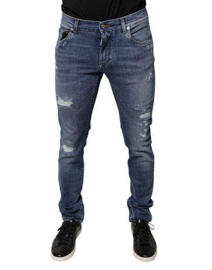 Dolce & Gabbana Blue Tattered Cotton Stretch Skinny Denim Jeans – IT48 | M par Dolce & Gabbana | Disponible sur Sandy Store ByNet