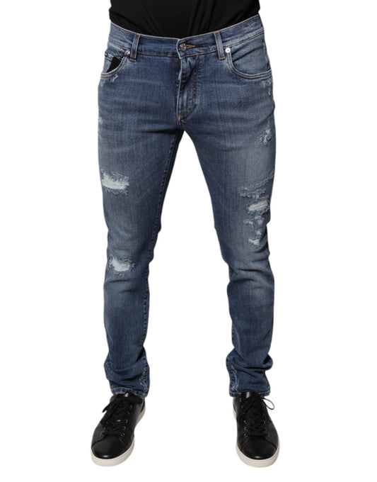 Dolce & Gabbana Blue Tattered Cotton Stretch Skinny Denim Jeans – IT48 | M par Dolce & Gabbana | Disponible sur Sandy Store ByNet