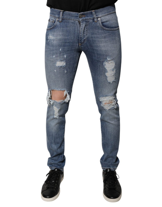 Dolce & Gabbana Blue Tattered Cotton Stretch Skinny Denim Jeans – IT46 | S par Dolce & Gabbana | Disponible sur Sandy Store ByNet