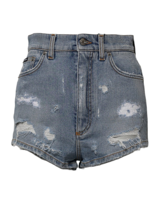 Dolce & Gabbana Blue Tattered Denim Cotton Hot Pants Shorts – IT40|S par Dolce & Gabbana | Disponible sur Sandy Store ByNet
