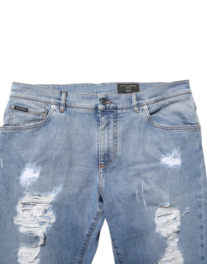 Dolce & Gabbana Blue Tattered Slim Fit Cotton Denim Jeans – IT54 | XL par Dolce & Gabbana | Disponible sur Sandy Store ByNet