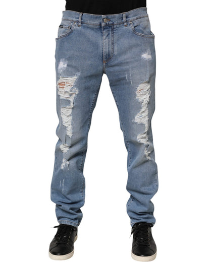 Dolce & Gabbana Blue Tattered Slim Fit Cotton Denim Jeans – IT54 | XL par Dolce & Gabbana | Disponible sur Sandy Store ByNet