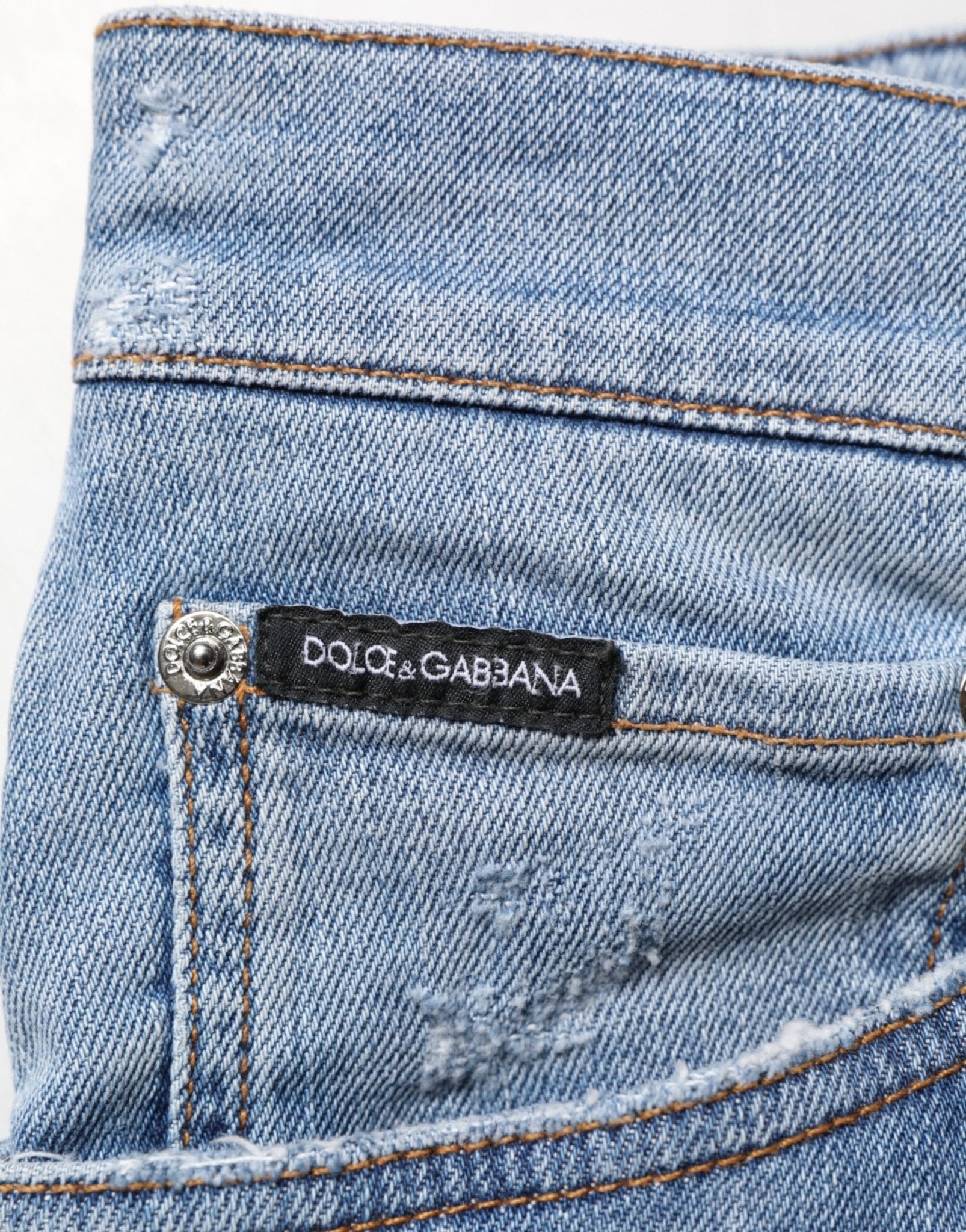 Dolce & Gabbana Blue Tattered Slim Fit Cotton Denim Jeans – IT54 | XL par Dolce & Gabbana | Disponible sur Sandy Store ByNet