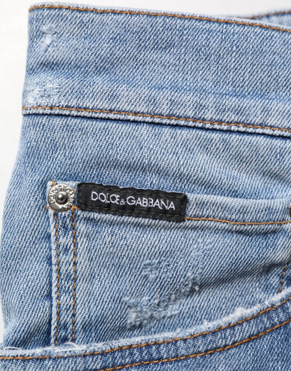 Dolce & Gabbana Blue Tattered Slim Fit Cotton Denim Jeans – IT54 | XL par Dolce & Gabbana | Disponible sur Sandy Store ByNet