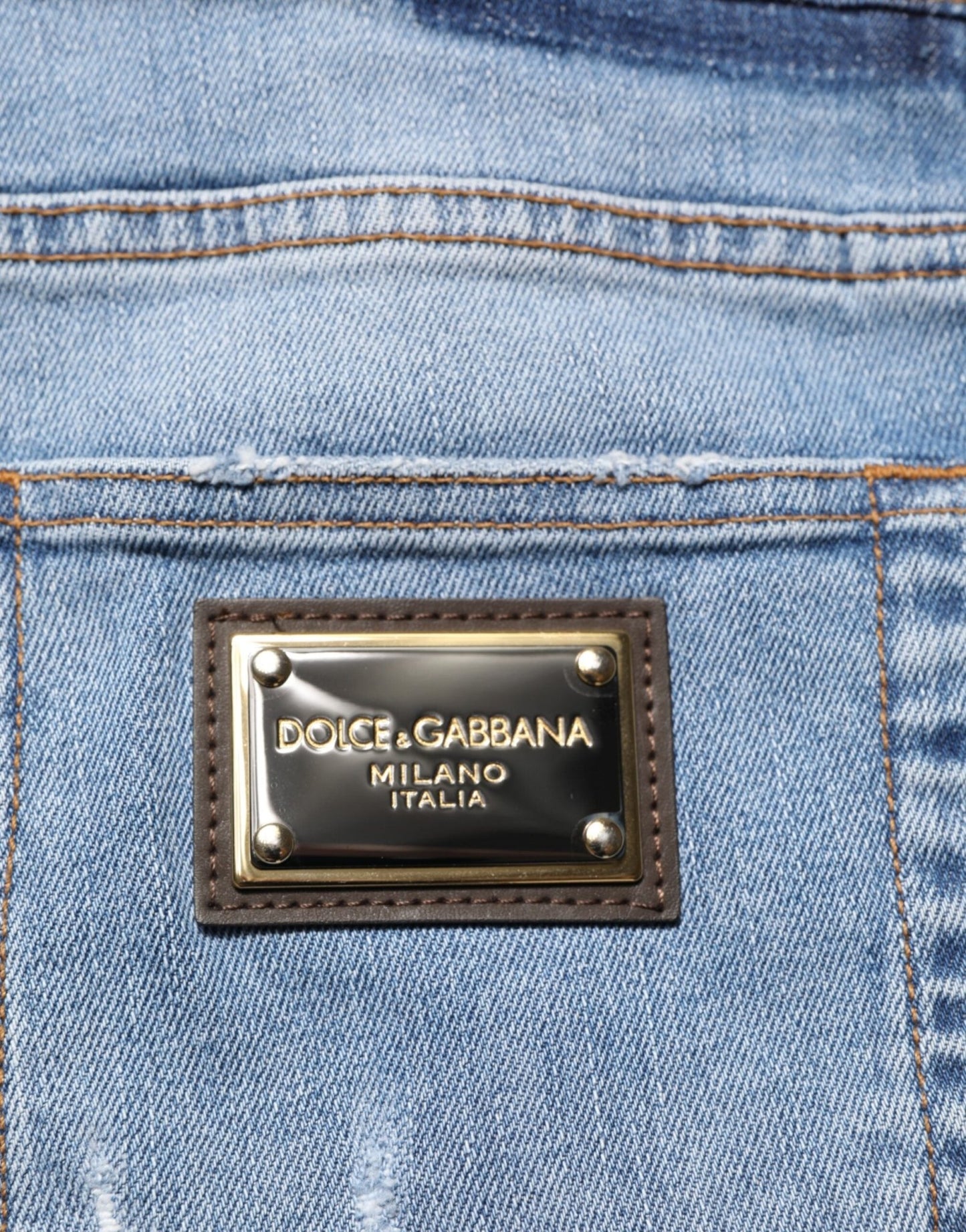 Dolce & Gabbana Blue Tattered Slim Fit Cotton Denim Jeans – IT54 | XL par Dolce & Gabbana | Disponible sur Sandy Store ByNet