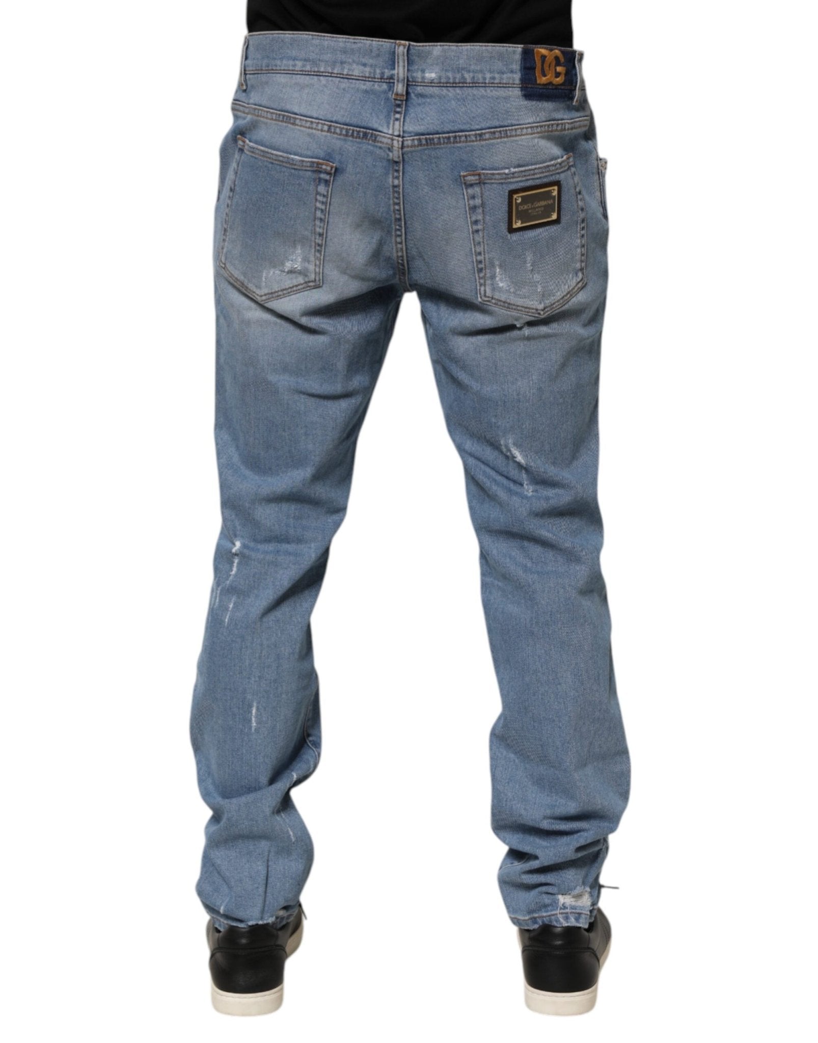 Dolce & Gabbana Blue Tattered Slim Fit Cotton Denim Jeans – IT54 | XL par Dolce & Gabbana | Disponible sur Sandy Store ByNet