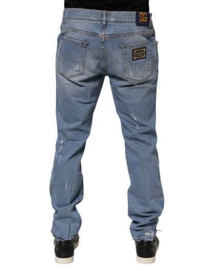 Dolce & Gabbana Blue Tattered Slim Fit Cotton Denim Jeans – IT54 | XL par Dolce & Gabbana | Disponible sur Sandy Store ByNet