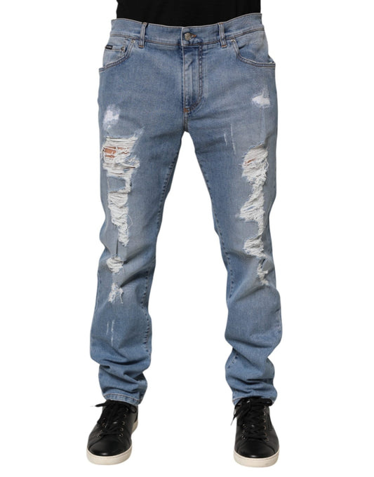 Dolce & Gabbana Blue Tattered Slim Fit Cotton Denim Jeans – IT54 | XL par Dolce & Gabbana | Disponible sur Sandy Store ByNet