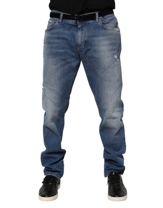 Dolce & Gabbana Blue Washed Cotton Logo Plaque Denim Jeans – IT54 | XL par Dolce & Gabbana | Disponible sur Sandy Store ByNet