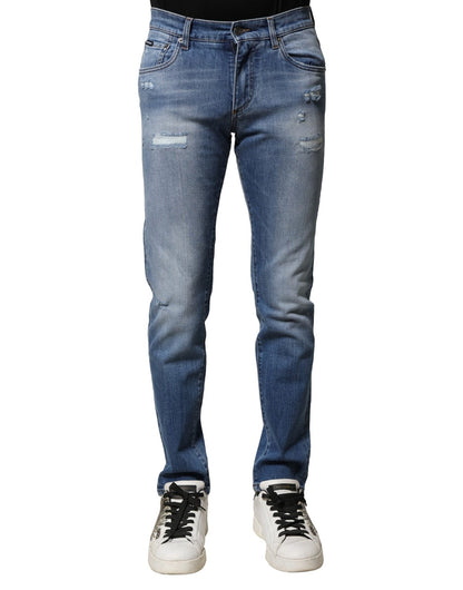 Dolce & Gabbana Blue Washed Cotton Skinny Men Denim Jeans – IT44 | XS par Dolce & Gabbana | Disponible sur Sandy Store ByNet