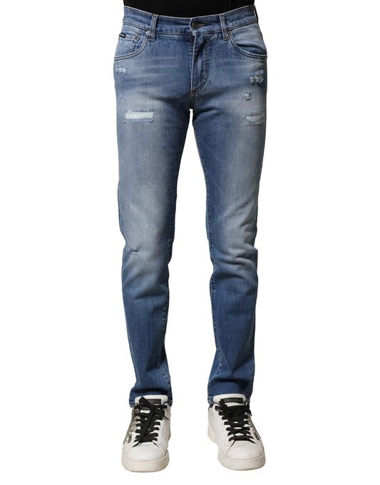 Dolce & Gabbana Blue Washed Cotton Skinny Men Denim Jeans – IT44 | XS par Dolce & Gabbana | Disponible sur Sandy Store ByNet