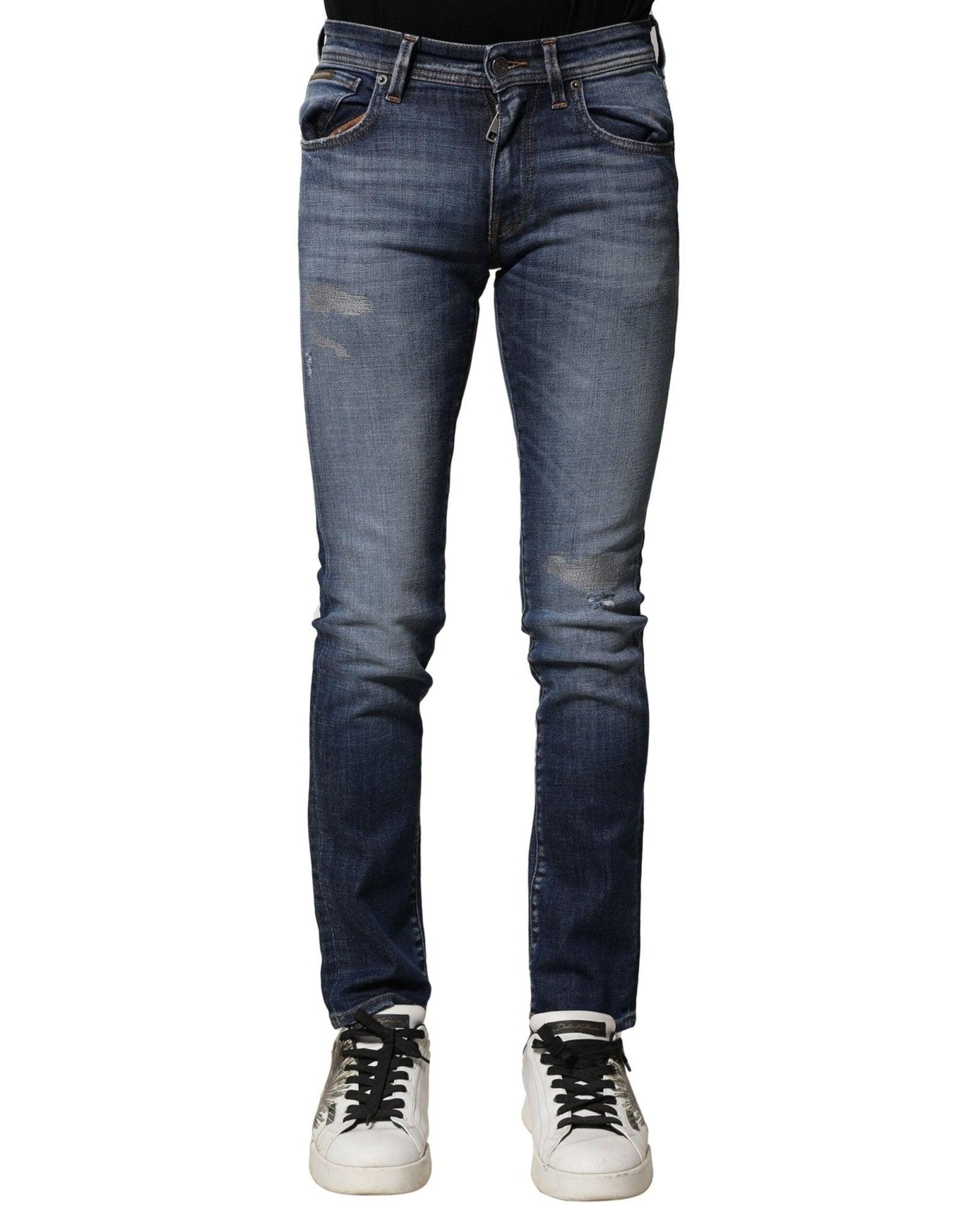 Dolce & Gabbana Blue Washed Cotton Slim Fit Men Denim Jeans – IT44 | XS par Dolce & Gabbana | Disponible sur Sandy Store ByNet