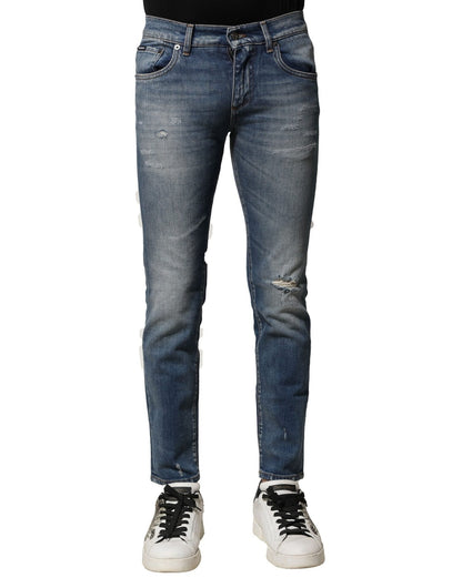Dolce & Gabbana Blue Washed Cotton Slim Fit Men Denim Jeans – IT44 | XS par Dolce & Gabbana | Disponible sur Sandy Store ByNet