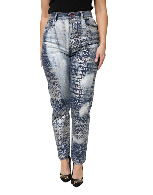 Dolce & Gabbana Blue Washed Print High Waist Denim Jeans – IT36|XXS par Dolce & Gabbana | Disponible sur Sandy Store ByNet