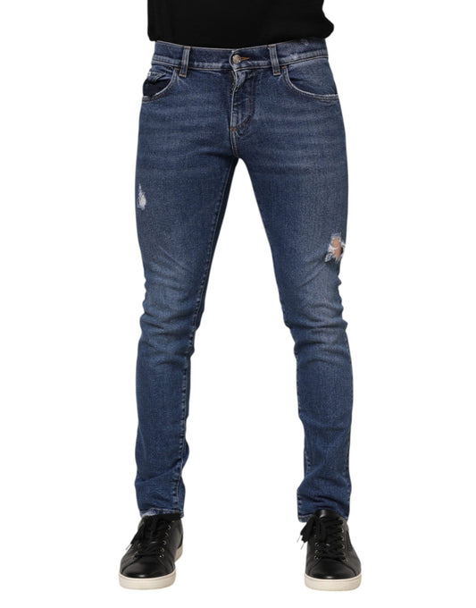 Dolce & Gabbana Blue Washed Skinny Cotton Tattered Denim Jeans – IT46 | S par Dolce & Gabbana | Disponible sur Sandy Store ByNet