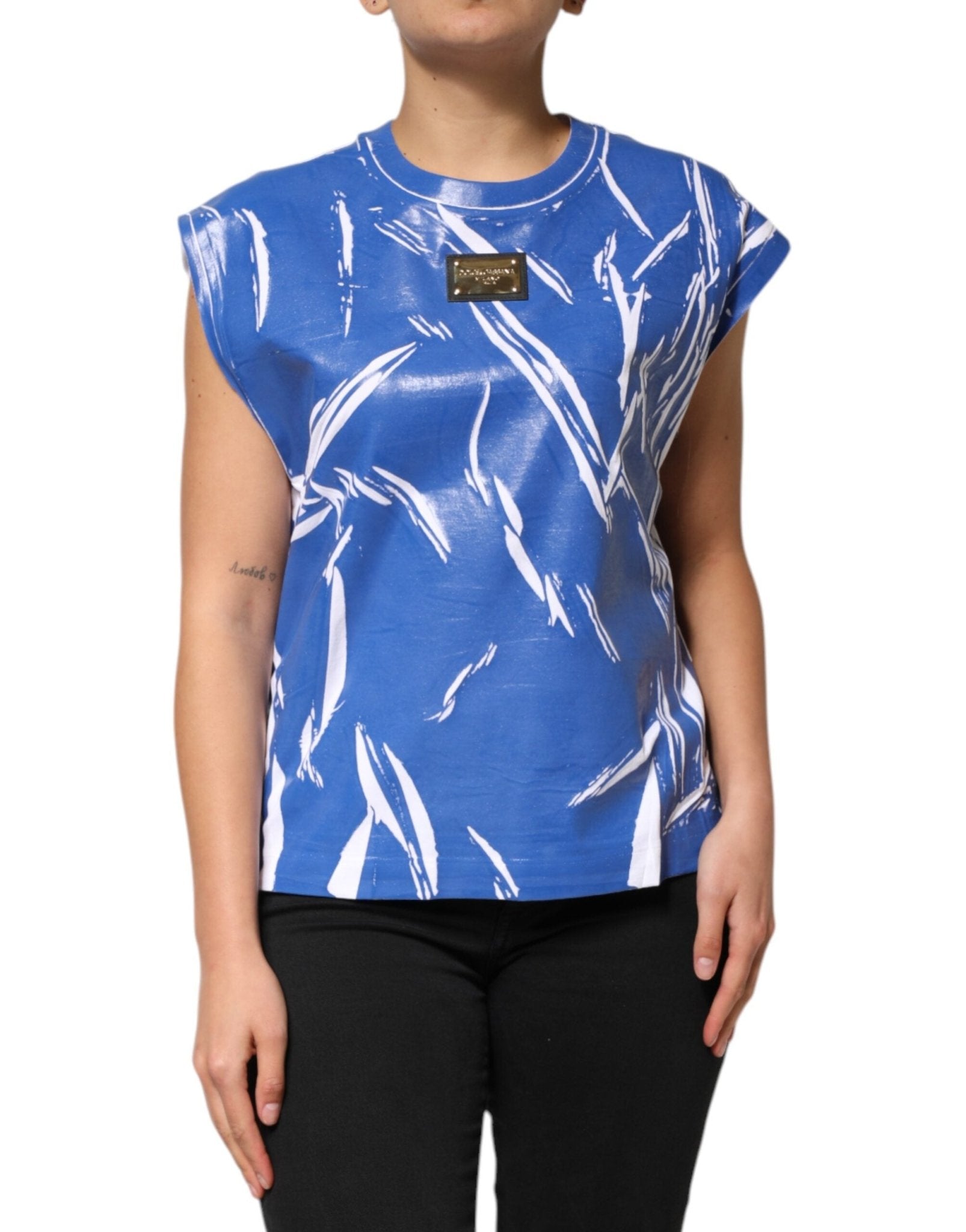 Dolce & Gabbana Blue White Cotton Logo Plaque Women Tank Top – IT42|M par Dolce & Gabbana | Disponible sur Sandy Store ByNet