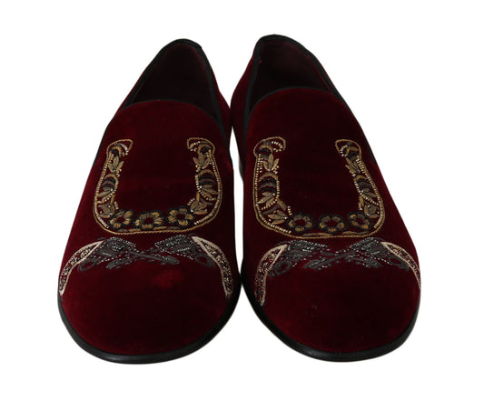 Dolce & Gabbana Bordeaux Velvet Sequined Men's Loafers - Sandy Store ByNet