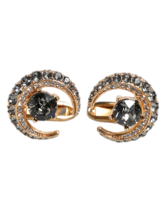 Dolce & Gabbana Brass Gold Black Crystal Luna Cufflink - Sandy Store ByNet