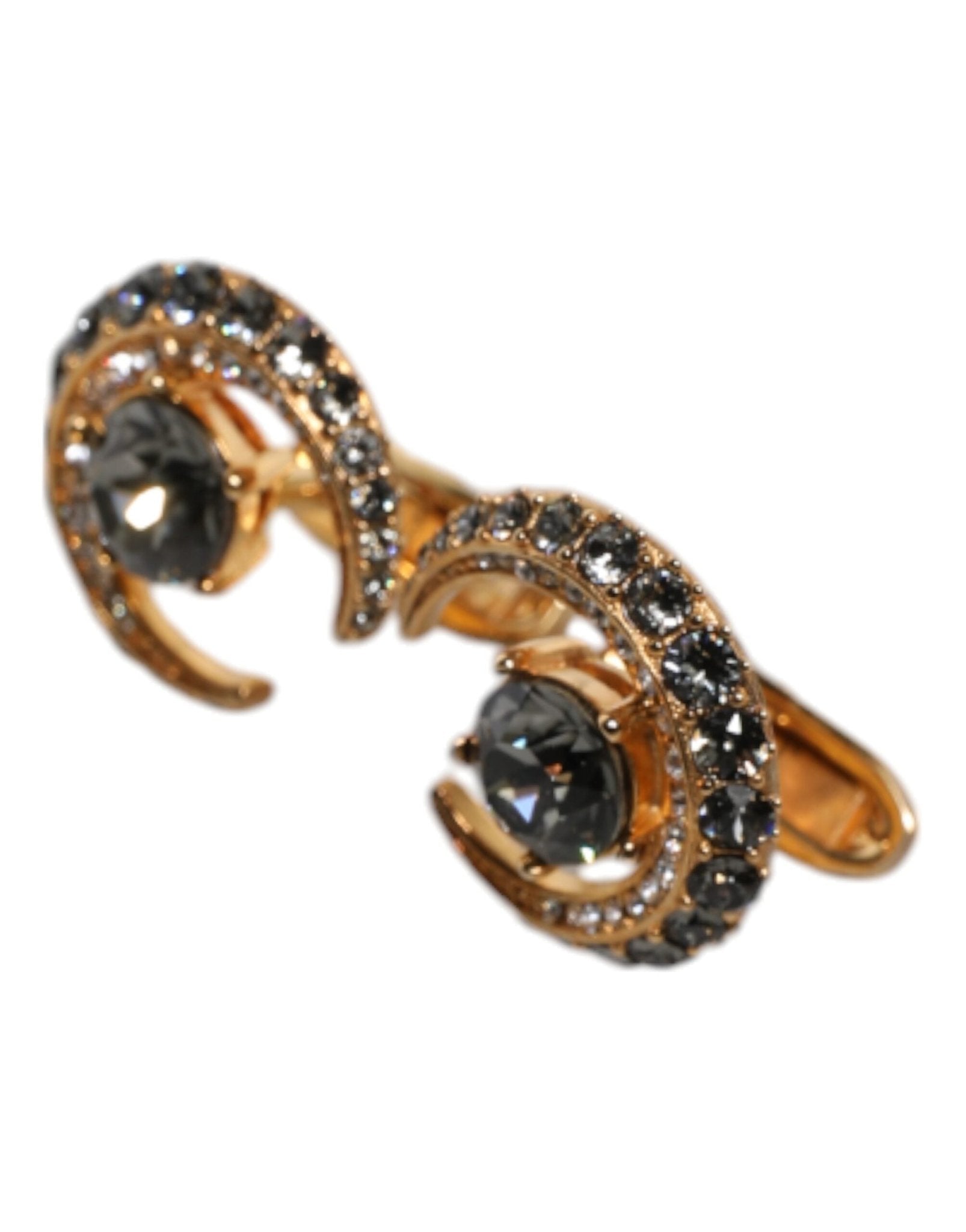 Dolce & Gabbana Brass Gold Black Crystal Luna Cufflink - Sandy Store ByNet