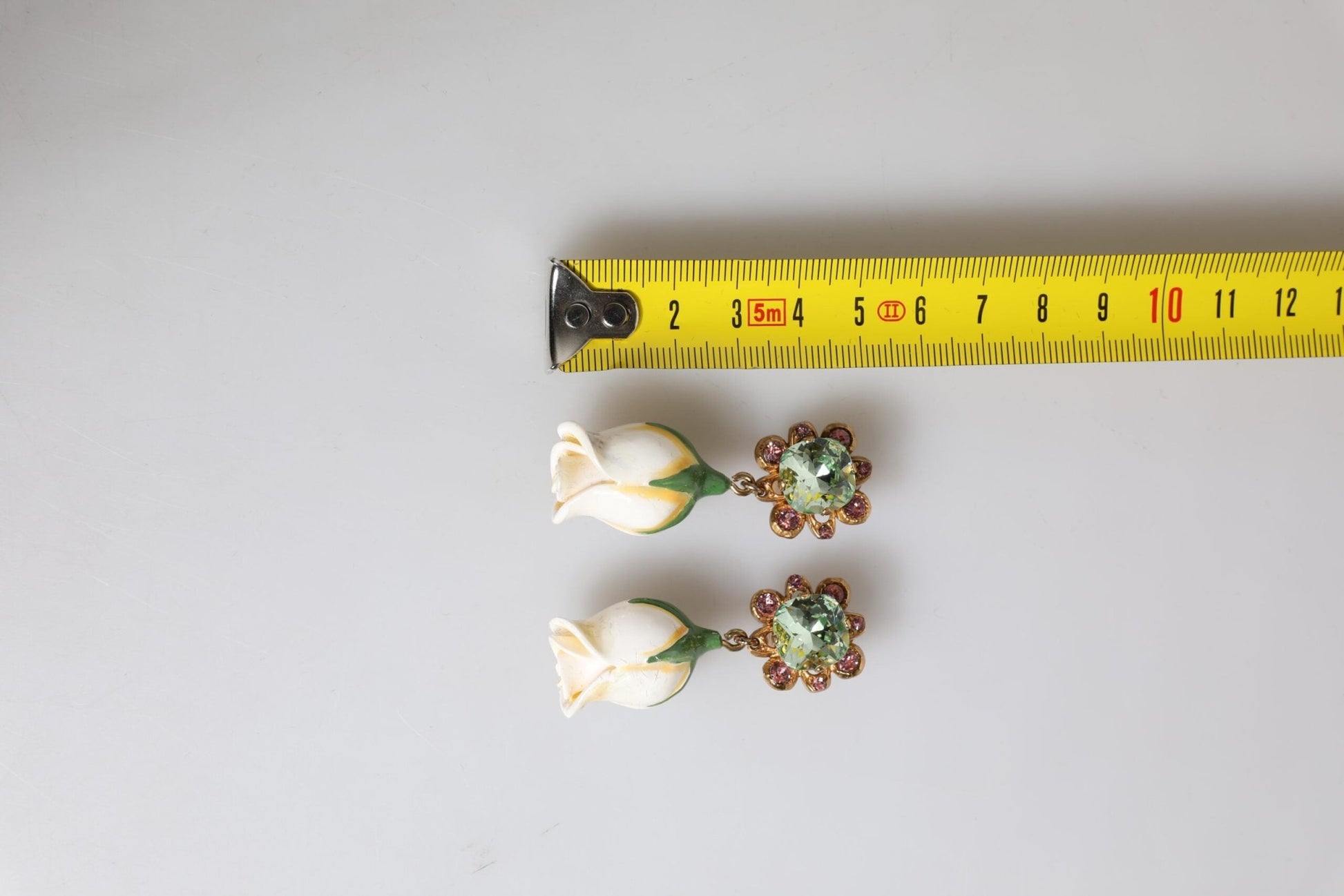 Dolce & Gabbana Brass White Flower Bloom Crystal Clip Dangling Earrings - Sandy Store ByNet