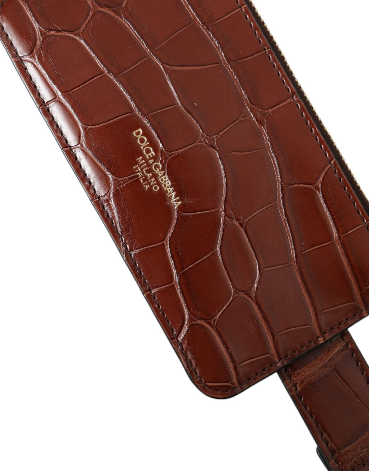 Dolce & Gabbana Brown Alligator Leather Airpods Case Coin Purse Wallet – par Dolce & Gabbana | Disponible sur Sandy Store ByNet