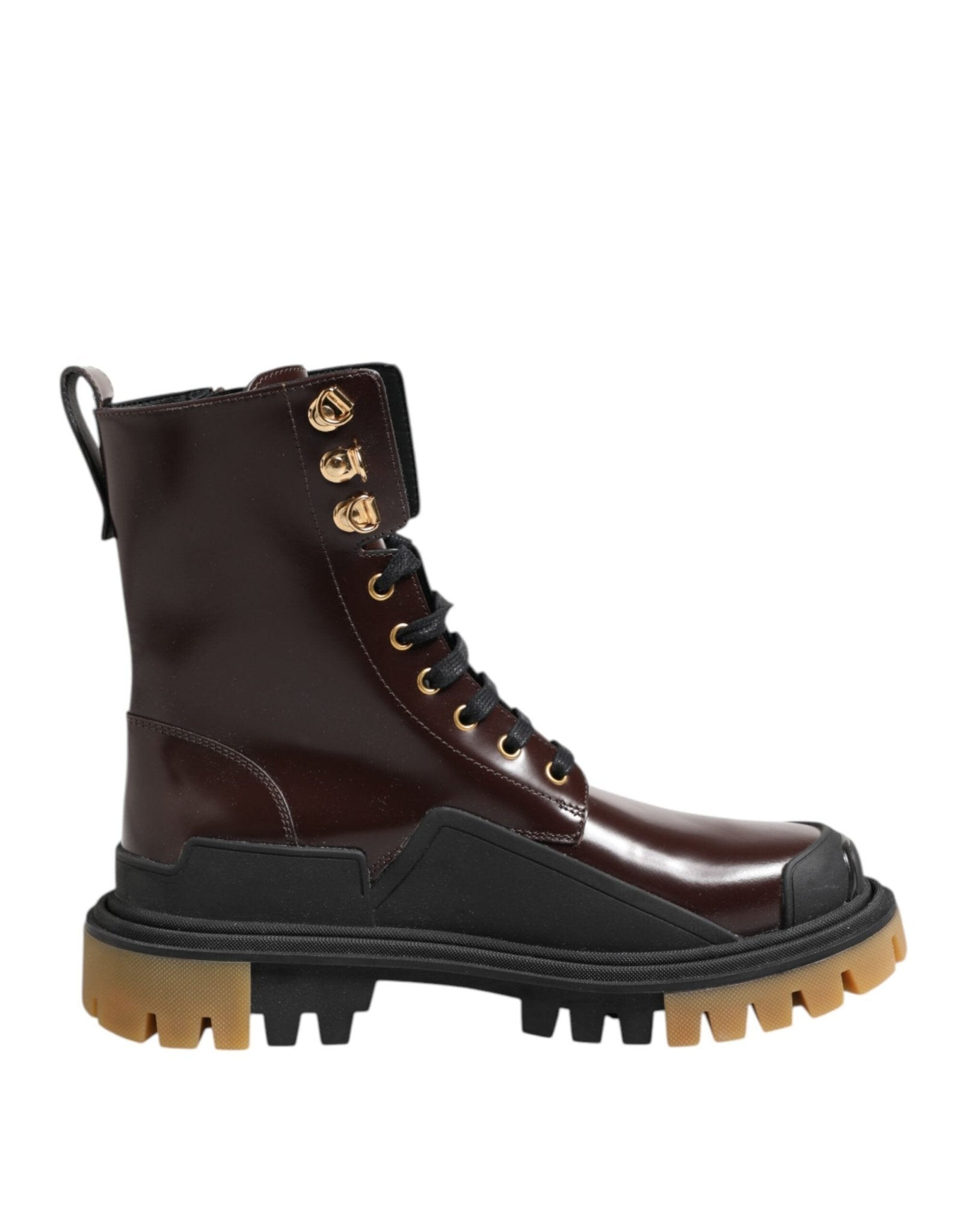 Dolce & Gabbana Brown Black Leather Boots Zipper Lace Up Shoes – EU40/US7 par Dolce & Gabbana | Disponible sur Sandy Store ByNet