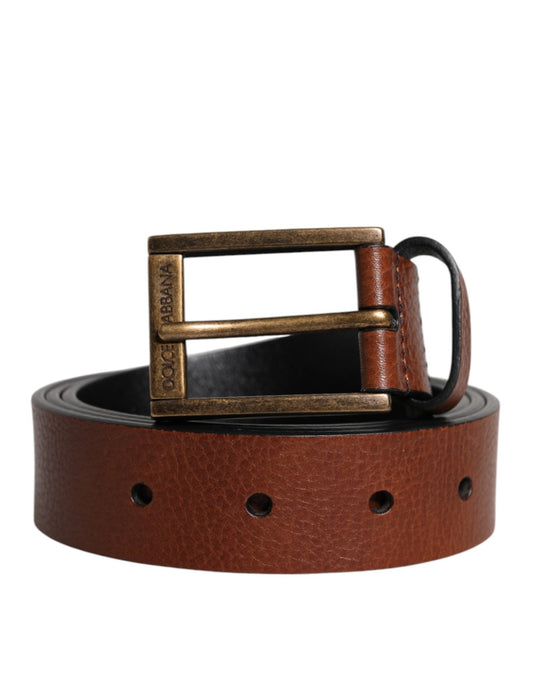 Dolce & Gabbana Brown Calf Leather Classic Metal Buckle Belt - Sandy Store ByNet