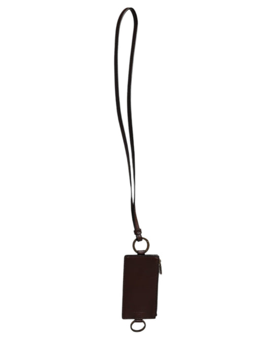 Dolce & Gabbana Brown Calf Leather Lanyard Logo Card Holder Wallet – par Dolce & Gabbana | Disponible sur Sandy Store ByNet