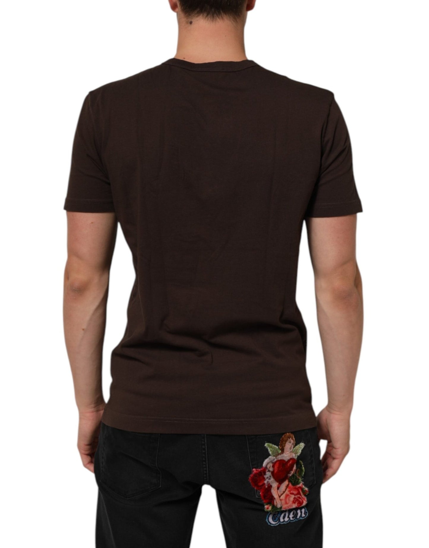 Dolce & Gabbana Brown Coin Laurel Print Men Crew Neck T-shirt – IT44 | XS par Dolce & Gabbana | Disponible sur Sandy Store ByNet