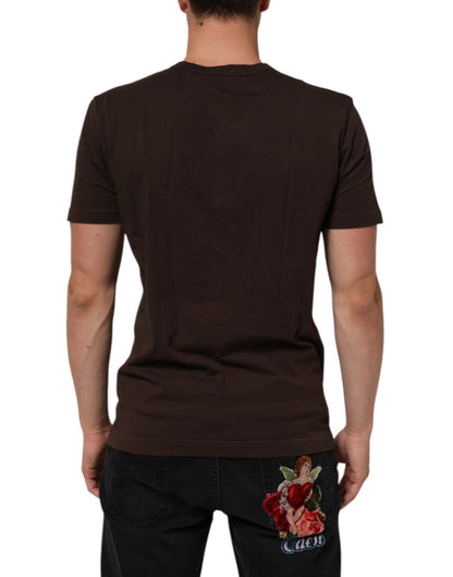 Dolce & Gabbana Brown Coin Laurel Print Men Crew Neck T-shirt – IT44 | XS par Dolce & Gabbana | Disponible sur Sandy Store ByNet