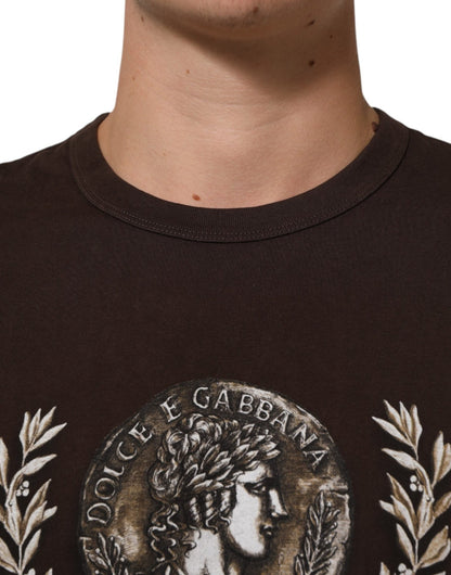 Dolce & Gabbana Brown Coin Laurel Print Men Crew Neck T-shirt – IT44 | XS par Dolce & Gabbana | Disponible sur Sandy Store ByNet