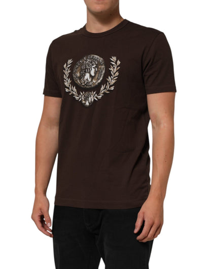 Dolce & Gabbana Brown Coin Laurel Print Men Crew Neck T-shirt – IT44 | XS par Dolce & Gabbana | Disponible sur Sandy Store ByNet
