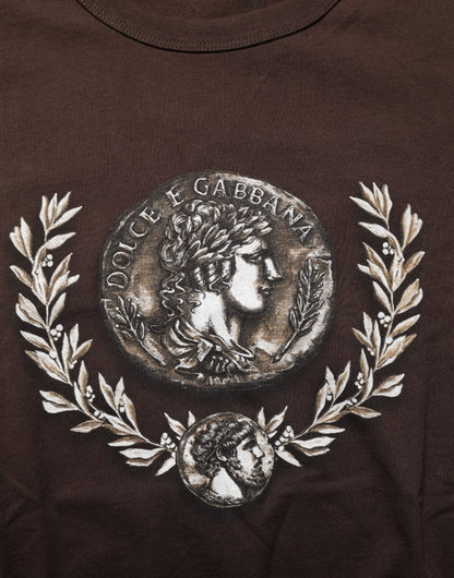 Dolce & Gabbana Brown Coin Laurel Print Men Crew Neck T-shirt – IT44 | XS par Dolce & Gabbana | Disponible sur Sandy Store ByNet