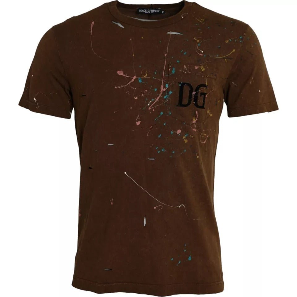 Dolce & Gabbana Brown Color Splash Cotton Crew Neck T-shirt – IT48 | M par Dolce & Gabbana | Disponible sur Sandy Store ByNet