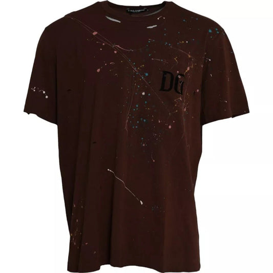 Dolce & Gabbana Brown Color Splash Cotton Crew Neck T-shirt - Sandy Store ByNet