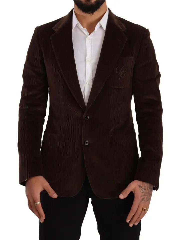Dolce & Gabbana Brown Corduroy Slim Fit Coat DG Logo Blazer - Sandy Store ByNet