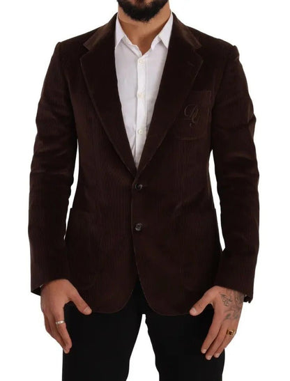 Dolce & Gabbana Brown Corduroy Slim Fit Coat DG Logo Blazer - Sandy Store ByNet