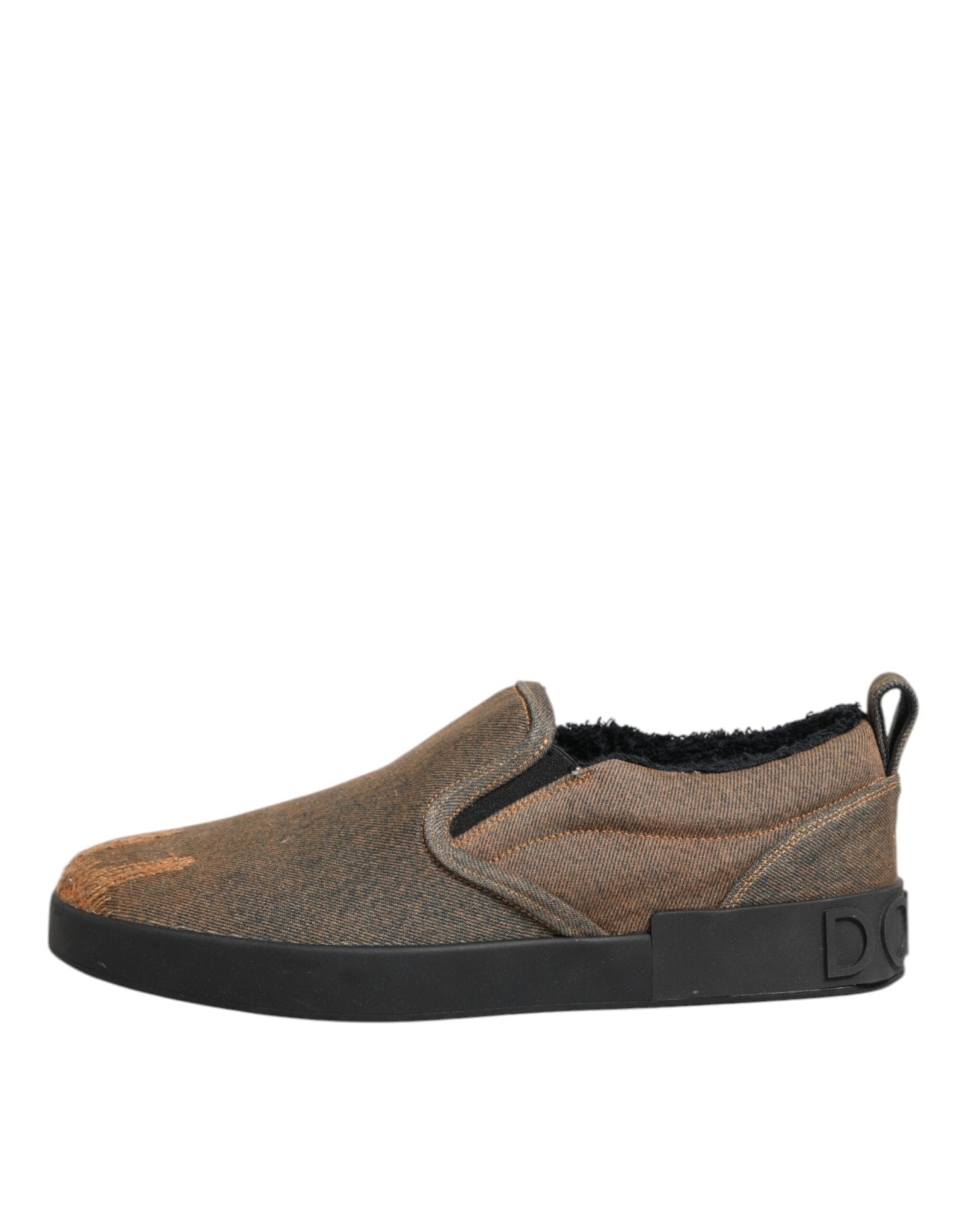 Dolce & Gabbana Brown Cotton Low Top Slip On Sneakers Shoes – EU44/US11 par Dolce & Gabbana | Disponible sur Sandy Store ByNet